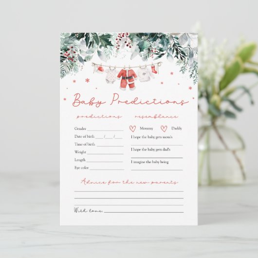 Red Santa Baby Christmas Baby Prediction Game Invi Einladung (Stehend Vorderseite)