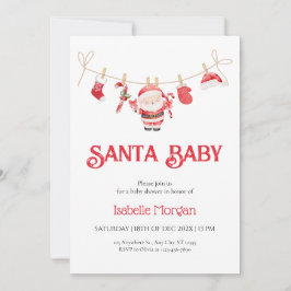 Red Santa Baby Christmas Baby Shower Invitation Einladung