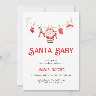 Red Santa Baby Christmas Baby Shower Invitation Einladung