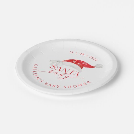 Red Santa Baby Dusche Pappteller (Schrägansicht)