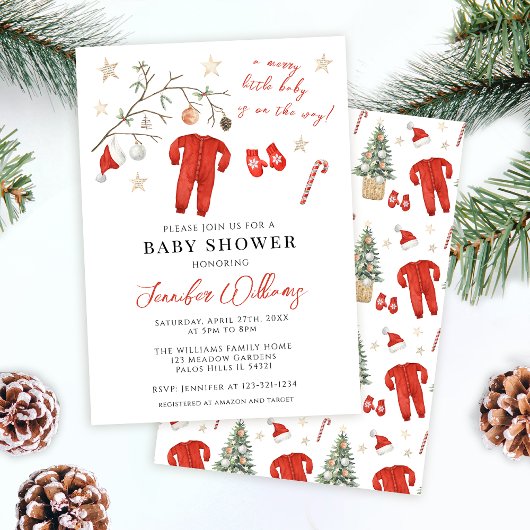 Red Santa Baby Weihnachts Winter Baby Dusche Einladung