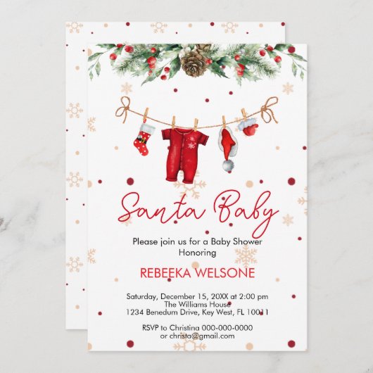 Red Santa Baby Weihnachtsdusche Einladung (Vorne/Hinten)