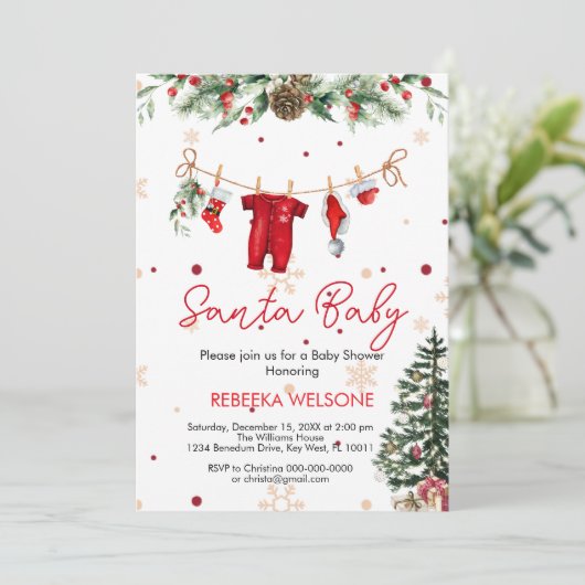 Red Santa Baby Weihnachtsdusche Einladung (Stehend Vorderseite)