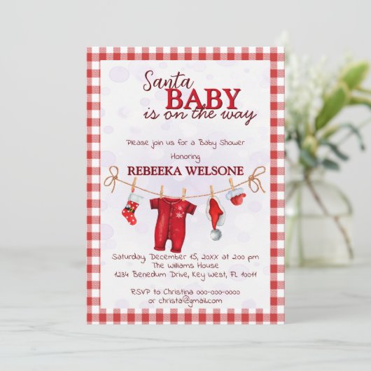 Red Santa Baby Weihnachtsdusche Einladung (Stehend Vorderseite)