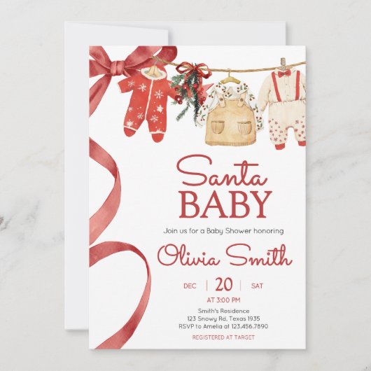 Red Santa Baby Weihnachtsdusche Einladung (Vorderseite)
