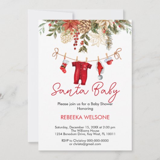 Red Santa Baby Weihnachtsdusche Einladung (Vorderseite)
