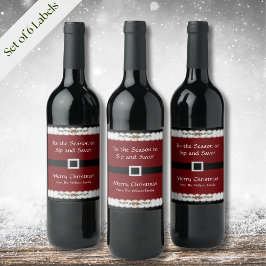 Red Santa Belt Weihnachtswein Flasche Set Weinetikett