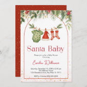 Red Santa Christmas Clothesline Kinderdusche Einladung (Vorne/Hinten)