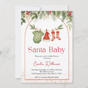 Red Santa Christmas Clothesline Kinderdusche Einladung