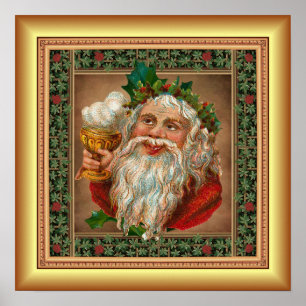 Red Santa Claus - Ferien Drink - Gold Hintergrund Poster