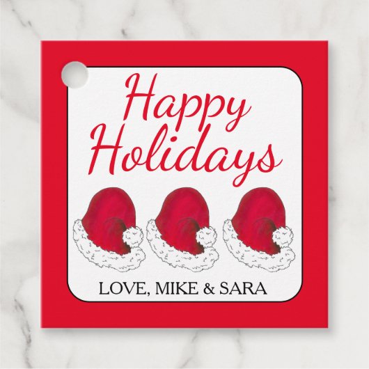 Red Santa Claus Hat Weihnachten glückliche Ferien Geschenkanhänger (Vorderseite)