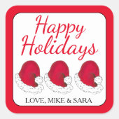 Red Santa Claus Hat Weihnachten glückliche Ferien Quadratischer Aufkleber (Vorderseite)