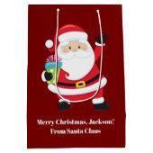 Red Santa Claus Maßgeschneiderte Kinder Weihnachte Mittlere Geschenktüte (Rückseite)
