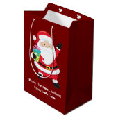 Red Santa Claus Maßgeschneiderte Kinder Weihnachte Mittlere Geschenktüte (Rückseite Schrägansicht)