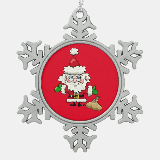 Red Santa Claus Snowflake Pewter Weihnachten Ornam Schneeflocken Zinn-Ornament (Vorderseite)