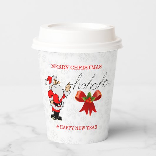 Red Santa Claus White Snowflakes Paper Cup Pappbecher (Vorderseite)