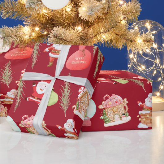 Red Santa Gingerbrot House Holiday Geschenkpapier (Feiertage)