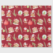 Red Santa Gingerbrot House Holiday Geschenkpapier (Flach)