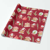 Red Santa Gingerbrot House Holiday Geschenkpapier (Ungerollt)