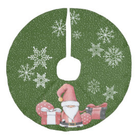 Red Santa Gnome mit Geschenken Imitate Linenbaum R Leinenimitat Weihnachtsbaumdecke