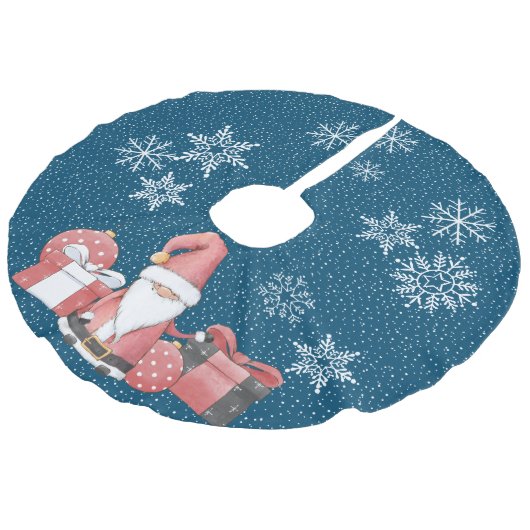 Red Santa Gnome mit Geschenken Imitate Linenbaum R Leinenimitat Weihnachtsbaumdecke (Schrägansicht)