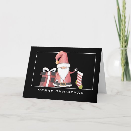 Red Santa Gnome w/Strumpf FOTO Weihnachtskarte Karte (Vorderseite)