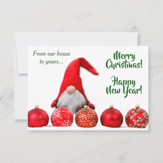 Red Santa Gnome Weihnachtskarte (Vorderseite)