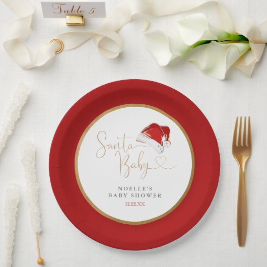 Red Santa Hat Christmas Santa Baby Baby Shower Pappteller (Hochzeit)