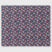 Red Santa Hat Pattern Christmas Navy Blue Geschenkpapier (Flach)