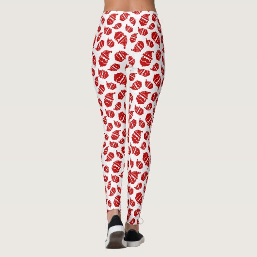 Red Santa Head auf weißem Hintergrund Muster Leggings (Rückseite)