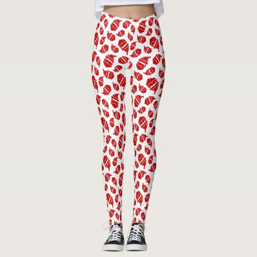 Red Santa Head auf weißem Hintergrund Muster Leggings (Vorderseite)