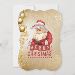 Red Santa on Golden Xmas Hintergrund Einladung