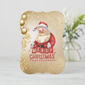 Red Santa on Golden Xmas Hintergrund Einladung (Stehend Vorderseite)