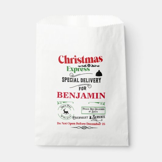 Red Santa Sack North Pole Deer Delivery Geschenktütchen (Vorderseite)