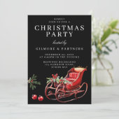 Red Santa Sleigh Office Weihnachts-Party Einladung (Stehend Vorderseite)