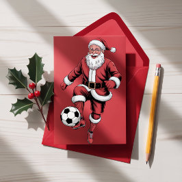 Red Santa Soccer Player Fun Weihnachtskarte Feiertagskarte