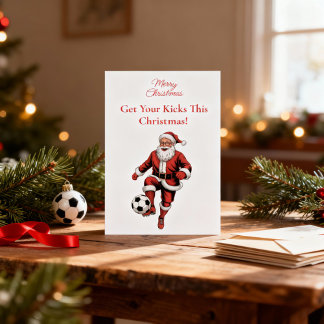 Red Santa Soccer Player Fun Weihnachtskarte Feiertagskarte