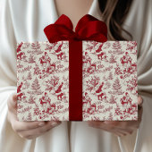 Red Santa Toile Wrapping Paper Vintage Geschenkpapier