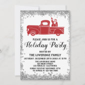 Red Santa Truck Weihnachtsfeier Silber Einladung (Vorderseite)