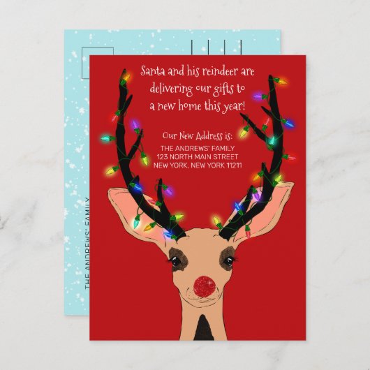 Red Santa Van Reindeer Dog Snow Weihnachtswerk Ankündigungspostkarte (Vorne/Hinten)