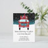 Red Santa Van Reindeer Dog Snow Weihnachtswerk Ankündigungspostkarte (Stehend Vorderseite)