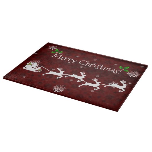 Red Santa's Sleigh and Rentier Cutting Board Schneidebrett (Ecke)