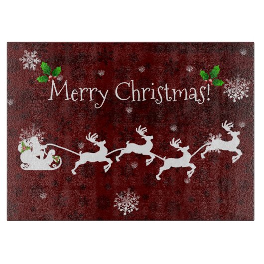 Red Santa's Sleigh and Rentier Cutting Board Schneidebrett (Vorderseite)