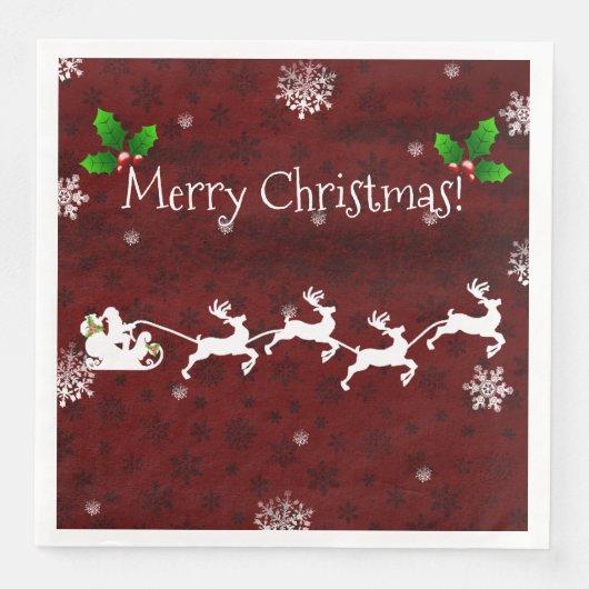 Red Santa's Sleigh and Rentier Paper Napkin Serviette (Vorderseite)