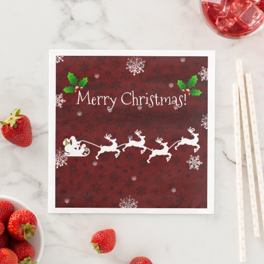 Red Santa's Sleigh and Rentier Paper Napkin Serviette (Beispiel)