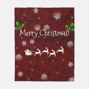 Red Santa's Sleigh and Rentier Throw Blanket Fleecedecke