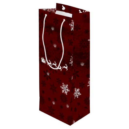Red Santa's Sleigh and Rentier Wine Gift Bag Geschenktüte Für Weinflaschen (Rückseite Schrägansicht)