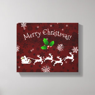 Red Santa's Sleigh und Rentier Canvas Print Leinwanddruck