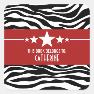 Red Sassy Star Zebra Buchzeichen Stickers