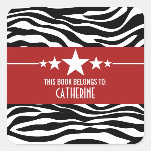 Red Sassy Star Zebra Buchzeichen Stickers (Vorderseite)